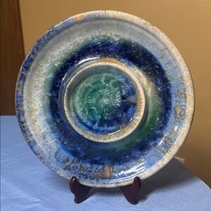 Kent Follette Pottery Serving Tray Bread & Oil Chip Dip Crystalline Glaze 10.75”